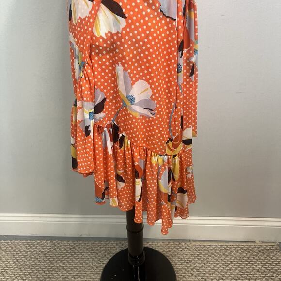 CABI Skirt size Extra Small Orange Yellow Floral Knee Wrap Ruffle Wedding Cruise - Picture 7 of 9